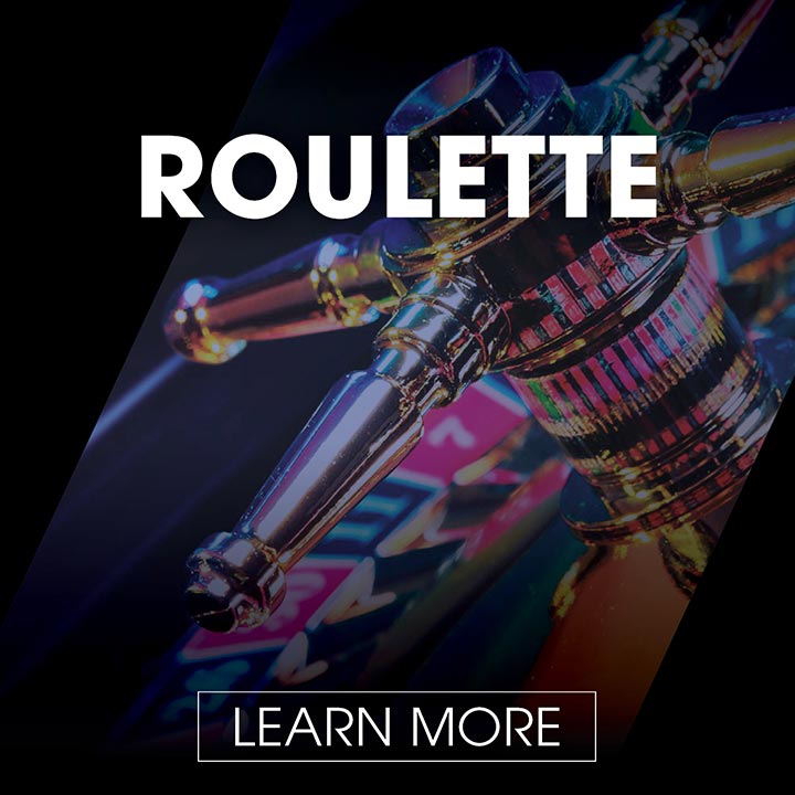 An image of casino roulette wheel with a Learn more button for how to play Roulette which will land on the rules